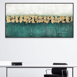 Green Groovy, Thick Textured Abstract Painting with Green and Gold, Living Room Wall Art, Painting on Canvas, Abstract Art, Impasto Painting by Sona Casa
