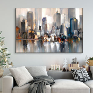 Manhattan Cityscape Canvas Art - New York City Handmade Painting, Large Wall Decor for Bedroom, Unique Housewarming Gift by Sona Casa
