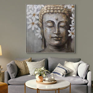 Large Buddha Wall Art, Hand-Painted Oil Canvas, Contemporary Buddhist Decor by Sona Casa