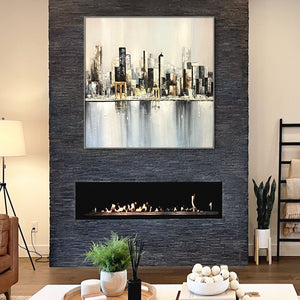 Abstract City Painting, Large Skyline Wall Art, Minimalist Urban Decor for Living Room, Artistic Housewarming Present by Sona Casa