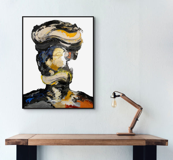 Modern Abstract Portrait Painting - Textured Thinker Canvas Art for Living Room, Original Painting, Large Abstract Portrait, Handmade Art by Sona Casa