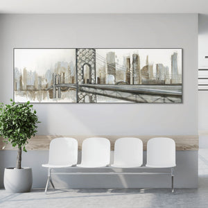 New York Wall Art - Hand-Painted Abstract Gray Cityscape Canvas, Large Modern Wall Decor for Living Room, Unique Housewarming Gift by Sona Casa