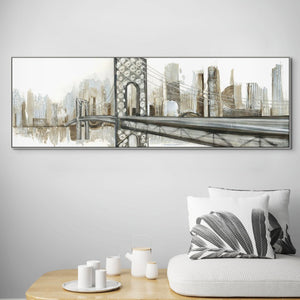 New York Wall Art - Hand-Painted Abstract Gray Cityscape Canvas, Large Modern Wall Decor for Living Room, Unique Housewarming Gift by Sona Casa