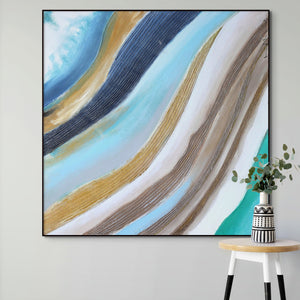 Blue Waves Painting - Original Oil on Canvas Art, Textured Coastal Wall Art for Modern Living Room Decor, Unique Housewarming Gift by Sona Casa
