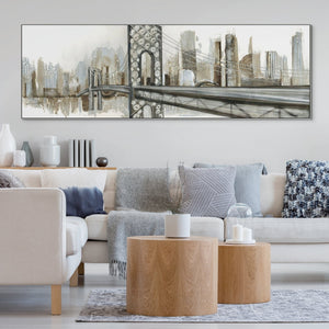 New York Wall Art - Hand-Painted Abstract Gray Cityscape Canvas, Large Modern Wall Decor for Living Room, Unique Housewarming Gift by Sona Casa
