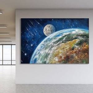 Earth and Moon Painting - Extra Large Textured Canvas Art, Hand-Painted Impasto Space Artwork for Modern Home Decor, Unique Astronomy Gift by Sona Casa