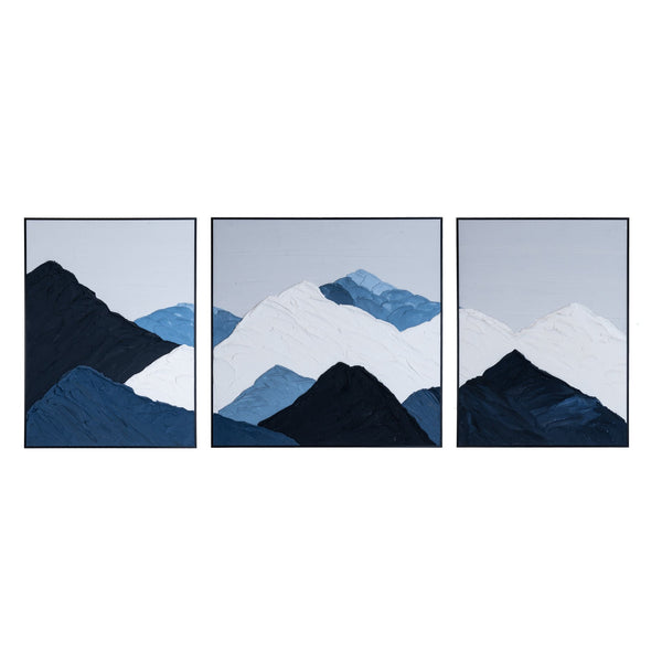 Extra Large Snow Mountain Peaks 3 Pc Canvas - Realistic Thick-Textured Painting, Blue & White Scenic Art for Living Spaces by Accent Collection