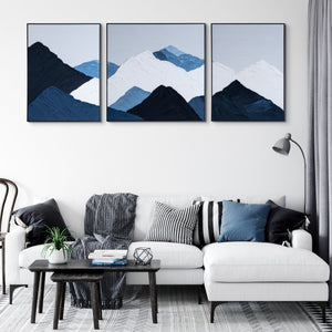 Extra Large Snow Mountain Peaks Trio Canvas, 79" 3D Thick Textured Painting by Sona Casa