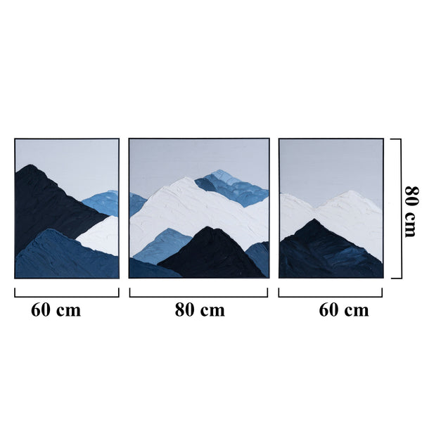 Extra Large Snow Mountain Peaks 3 Pc Canvas - Realistic Thick-Textured Painting, Blue & White Scenic Art for Living Spaces by Accent Collection