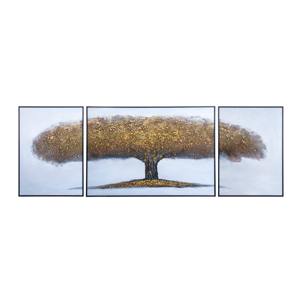 Golden Tree Of Life Trio, 79" Large Textured Impasto Canvas Art Home Decor by Sona Casa