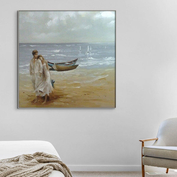 Romantic Couple on Beach, Painting on Canvas, Textured Wall Art, Original Hand Painted Oil Painting on Canvas for Living Room, Bedroom Art by Accent Collection Home Decor