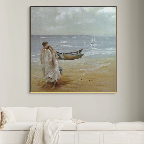 Romantic Couple on Beach, Painting on Canvas, Textured Wall Art, Original Hand Painted Oil Painting on Canvas for Living Room, Bedroom Art by Accent Collection Home Decor