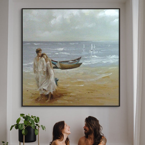 Romantic Couple on Beach, Painting on Canvas, Textured Wall Art, Original Hand Painted Oil Painting on Canvas for Living Room, Bedroom Art by Accent Collection Home Decor
