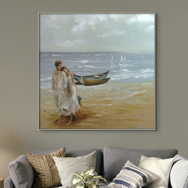 Romantic Couple on Beach, Painting on Canvas, Textured Wall Art, Original Hand Painted Oil Painting on Canvas for Living Room, Bedroom Art by Accent Collection Home Decor