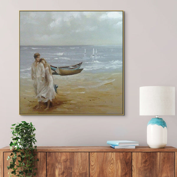 Romantic Couple on Beach, Painting on Canvas, Textured Wall Art, Original Hand Painted Oil Painting on Canvas for Living Room, Bedroom Art by Accent Collection Home Decor