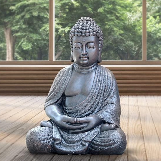 Tall Buddha Statue, Large 24" Temple Indoor Outdoor Sculpture, Living Room Garden Patio Statuary Decor