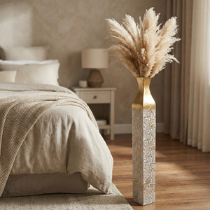 Modern Decorative Metal Tall Vase, Rustic Weathered Finish, Handmade Gold Living Room Decor, 35" Pots for Pampas Grass-Sona Casa