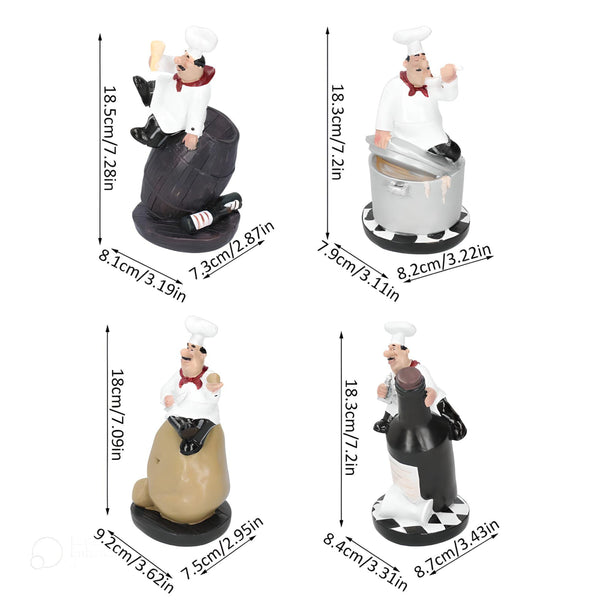 4 Piece Kitchen Chef Figurines Set, Restaurant Decor, Bakery Decor by Accent Collection