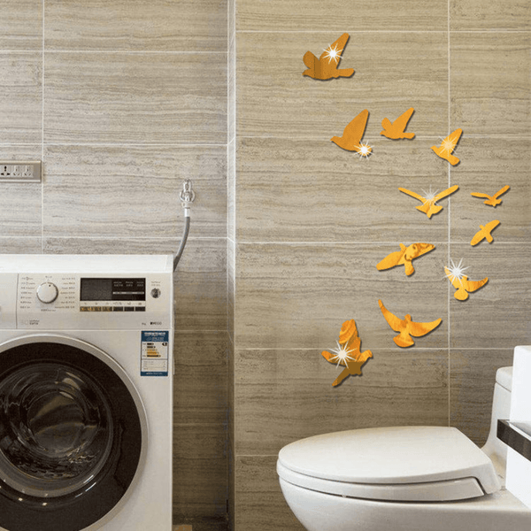 11 pcs Creative Flock Birds 3D Acrylic Mirror Stickers for Wall by Accent Collection
