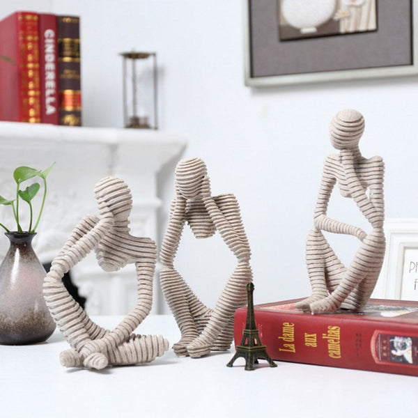 Decorative statues, 3 pcs striped thinkers, tabletop decoration for home or office by Accent Collection