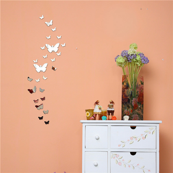 30 pcs DIY Acrylic Butterfly Mirror Wall Stickers for Home Decor by Accent Collection