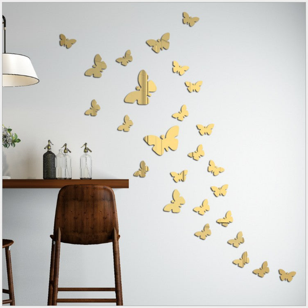 30 pcs DIY Acrylic Butterfly Mirror Wall Stickers for Home Decor by Accent Collection