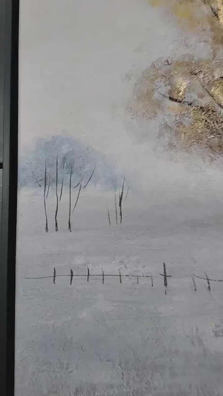 Beautiful Winter Landscape Painting, Black and White Wall Art, Nature Wall Art, Large Handmade Painting On Canvas for Living Room Home Decor