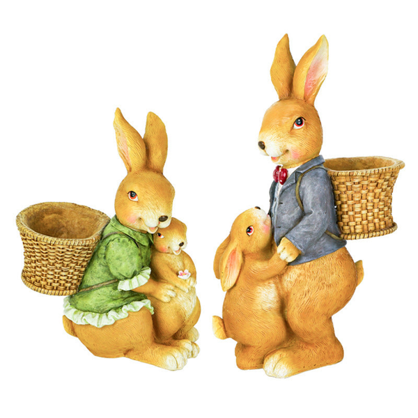 Bunny Family Statue, 15" Outdoor Garden Sculpture, Lawn Patio Decor