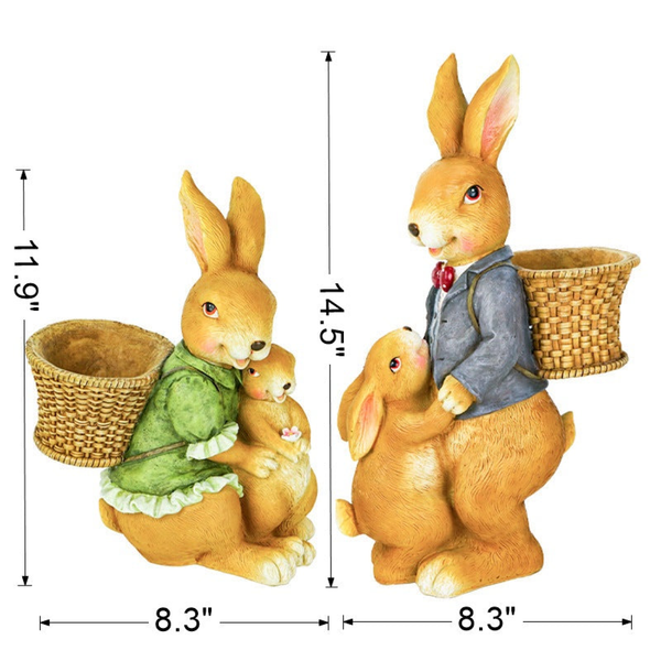 Bunny Family Statue, 15" Outdoor Garden Sculpture, Lawn Patio Decor