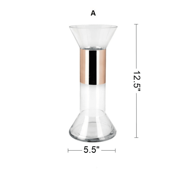 Glass Vase with Electroplated Copper Ring, 12" 9" 6" Sizes Tabletop Decor