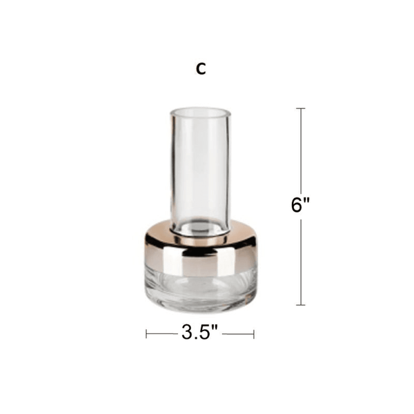 Glass Vase with Electroplated Copper Ring, 12" 9" 6" Sizes Tabletop Decor