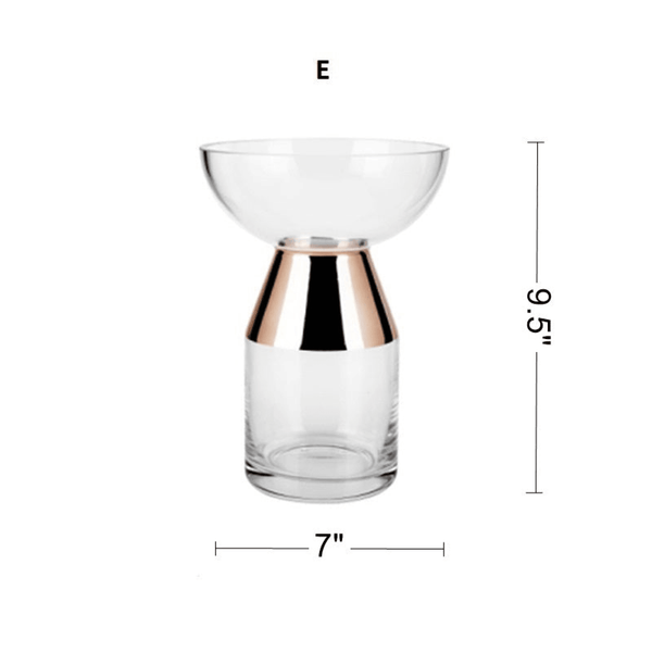 Glass Vase with Electroplated Copper Ring, 12" 9" 6" Sizes Tabletop Decor