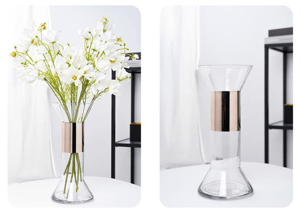 Glass Vase with Electroplated Copper Ring, 12" 9" 6" Sizes Tabletop Decor