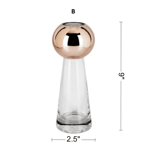 Glass Vase with Electroplated Copper Ring, 12" 9" 6" Sizes Tabletop Decor