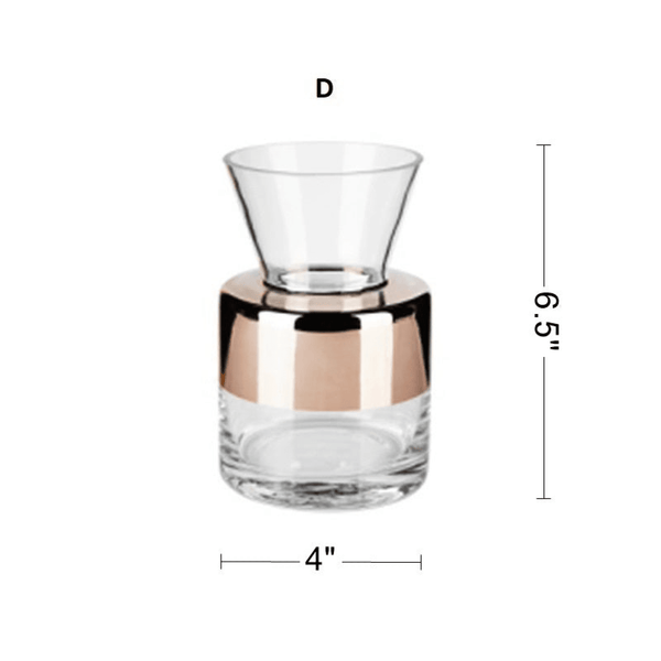 Glass Vase with Electroplated Copper Ring, 12" 9" 6" Sizes Tabletop Decor