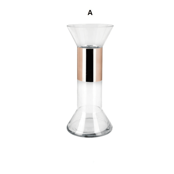 Glass Vase with Electroplated Copper Ring, 12" 9" 6" Sizes Tabletop Decor