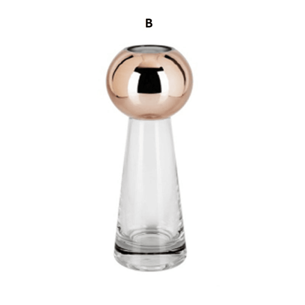 Glass Vase with Electroplated Copper Ring, 12" 9" 6" Sizes Tabletop Decor