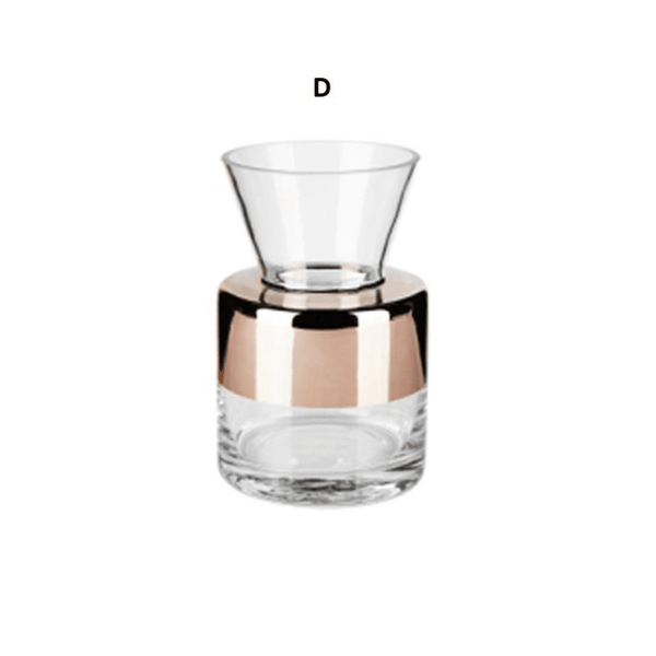Glass Vase with Electroplated Copper Ring, 12" 9" 6" Sizes Tabletop Decor