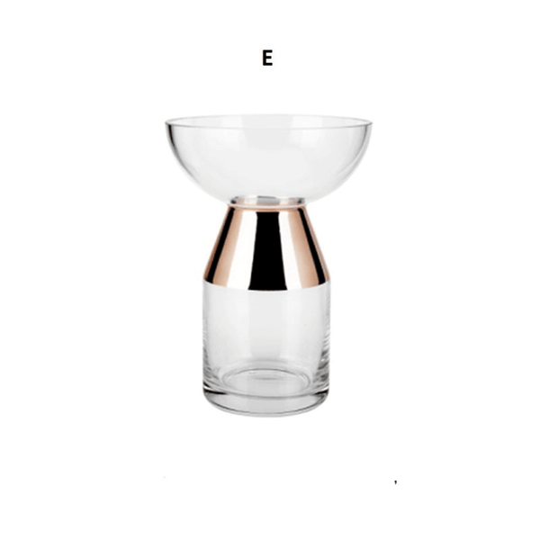 Glass Vase with Electroplated Copper Ring, 12" 9" 6" Sizes Tabletop Decor