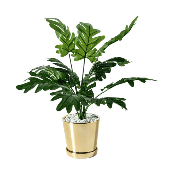 Golden Ceramic Planter with Faux Plant - 18" High by Sona Casa