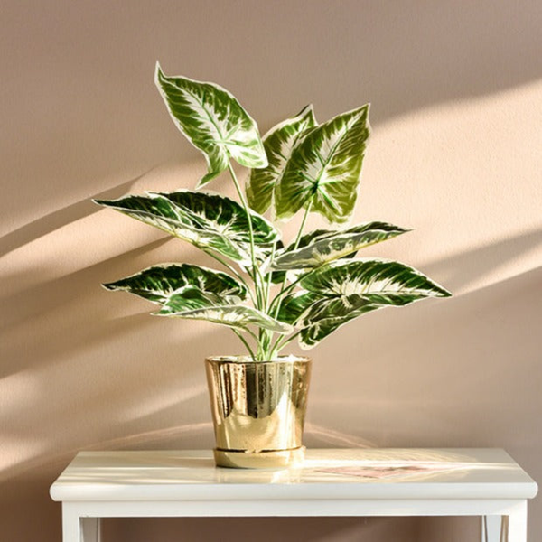 Golden Ceramic Planter with Faux Plant - 18" High by Sona Casa