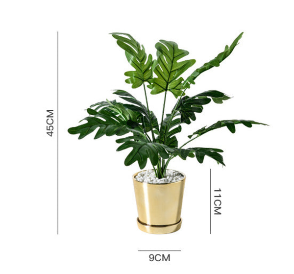 Golden Ceramic Planter with Faux Plant - 18" High by Sona Casa