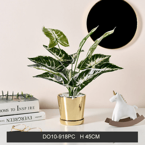 Golden Ceramic Planter with Faux Plant - 18" High by Sona Casa