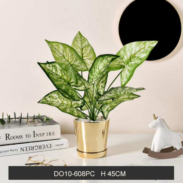 Golden Ceramic Planter with Faux Plant - 18" High by Sona Casa