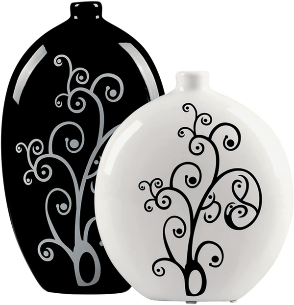 Black and White Oval Vase Set, 10" and 8" Set of 2 Flower Pots