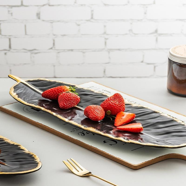 2 Pcs Ceramic Decorative Trays, Jewelry Tray, Dish Plates Snacks Feather Tabletop Home Kitchen, Vanity, Party Decor Ornament Organizer by Accent Collection