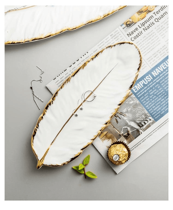 2 Pcs Ceramic Decorative Trays, Jewelry Tray, Dish Plates Snacks Feather Tabletop Home Kitchen, Vanity, Party Decor Ornament Organizer by Accent Collection
