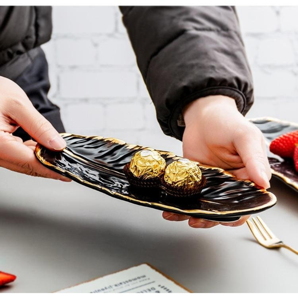 2 Pcs Ceramic Decorative Trays, Jewelry Tray, Dish Plates Snacks Feather Tabletop Home Kitchen, Vanity, Party Decor Ornament Organizer by Accent Collection