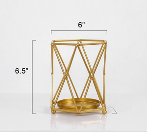 Iron Metal Candle Stick Holder Set, 7" and 5" Gold Wire Mesh Holders