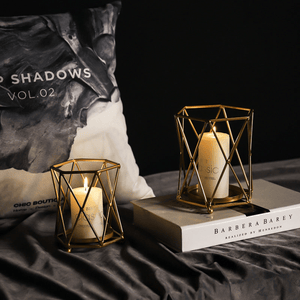 Iron Metal Candle Stick Holder Set, 7" and 5" Gold Wire Mesh Holders